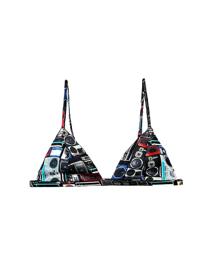 Bralettes and Wireless Bras Lingerie Fleur Du Mal Luxe Triangle Bra Boombox Print