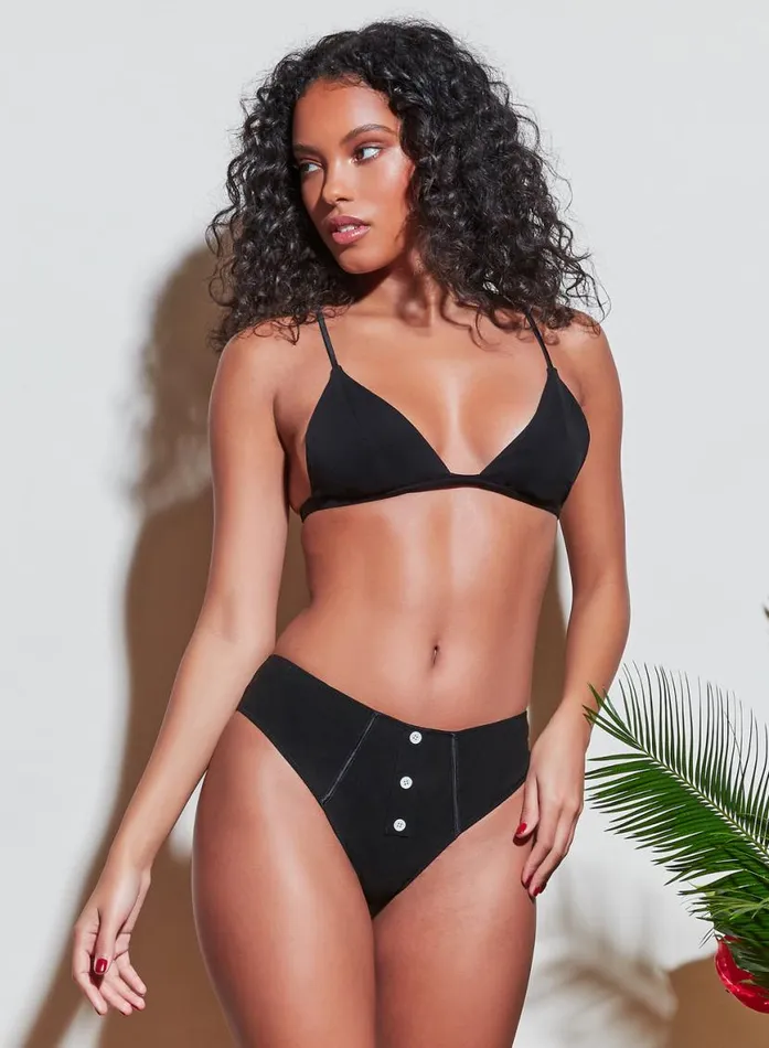 Bralettes and Wireless Bras Lingerie Fleur Du Mal Organic Cotton Luxe Triangle Bra Black
