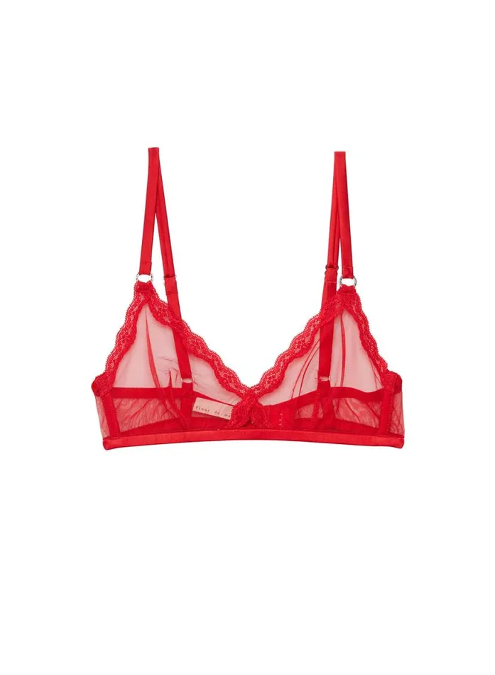 Bralettes and Wireless Bras Lingerie Fleur Du Mal Sheer Tulle Bralette Rouge