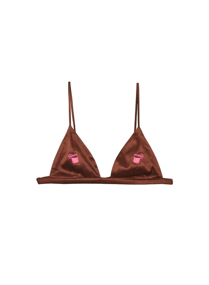 Bralettes and Wireless Bras Lingerie Fleur Du Mal Spicy Margarita Embroidered Luxe Triangle Bra Margarita Embroidered Luxe Triangle Bra Cocoa