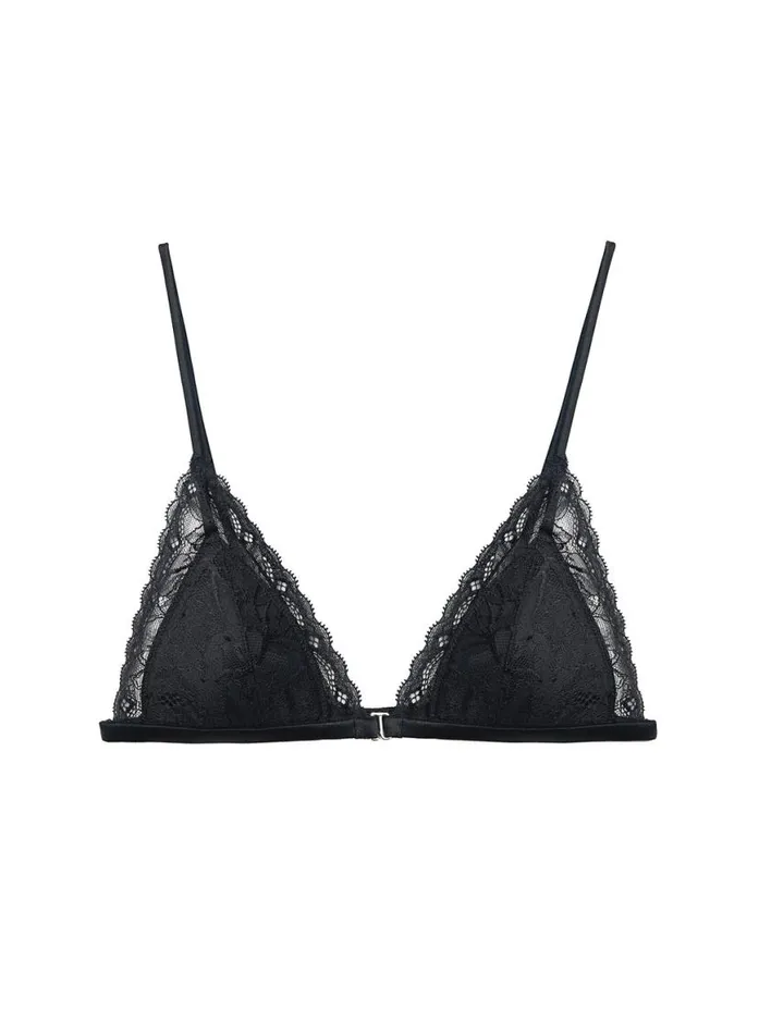 Bralettes and Wireless Bras PleasureLingerie Fleur Du Mal Gardenia Lace Triangle Bra Black