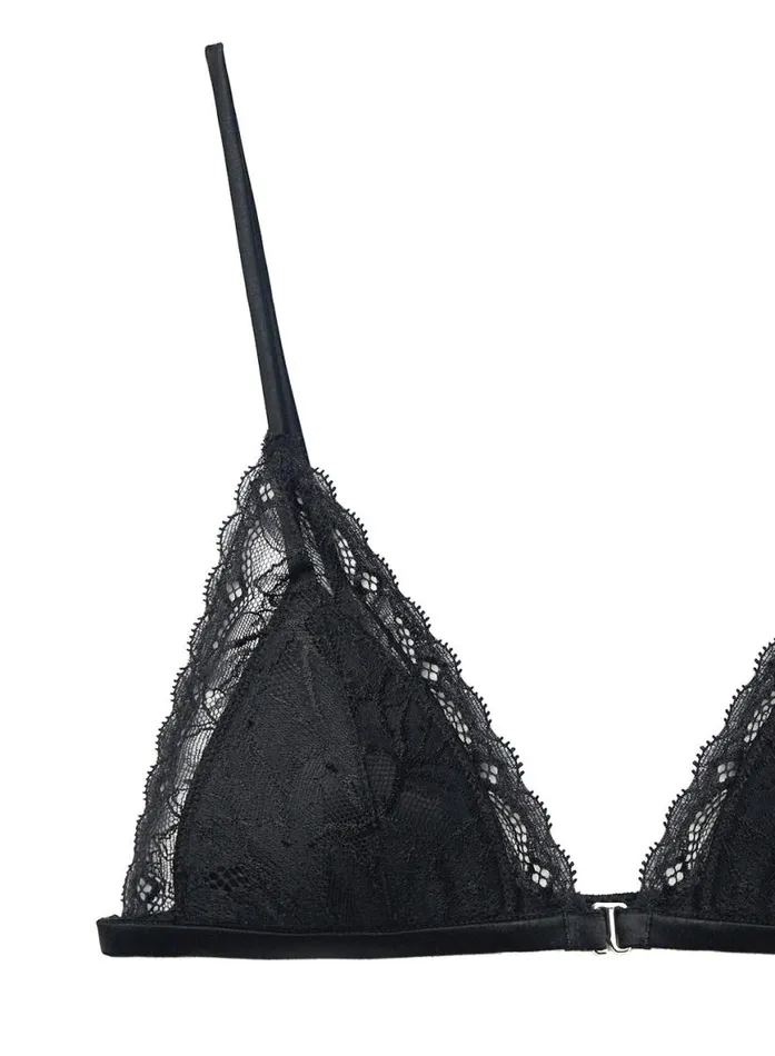 Bralettes and Wireless Bras PleasureLingerie Fleur Du Mal Gardenia Lace Triangle Bra Black