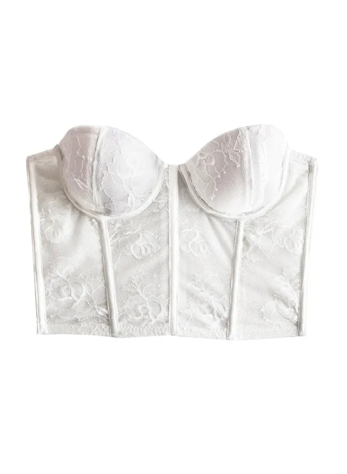 Bustiers and Bra Tops LingerieClothing Fleur Du Mal Bouquet Lace Bustier Top Snow