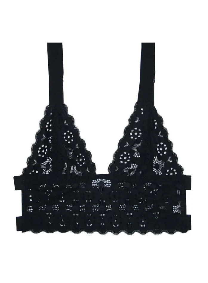 Bustiers and Bra Tops LingerieClothing Fleur Du Mal Crochet Lace Longline Triangle Bra Black