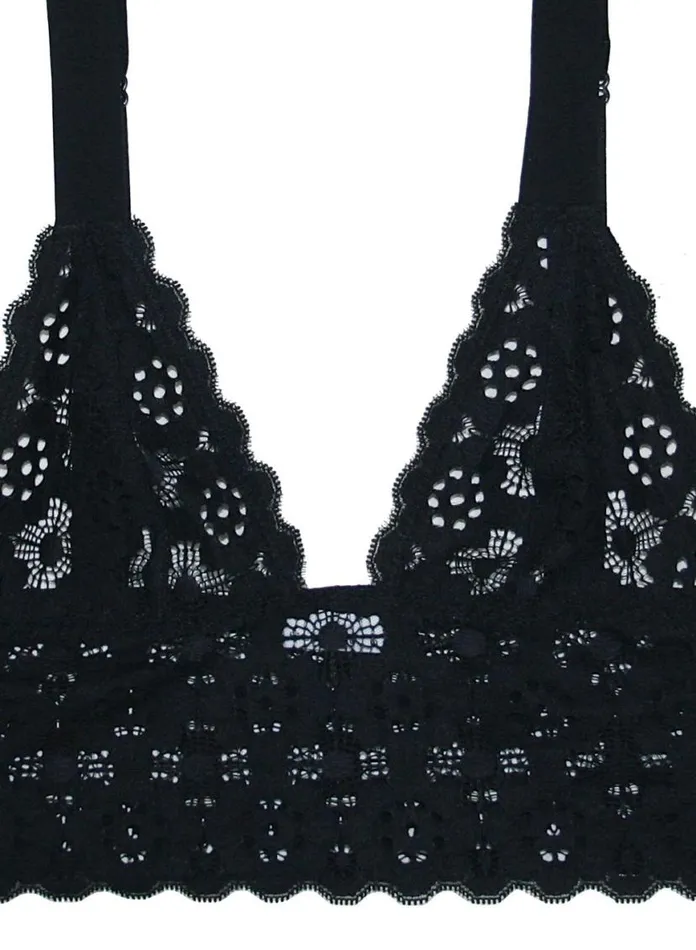 Bustiers and Bra Tops LingerieClothing Fleur Du Mal Crochet Lace Longline Triangle Bra Black