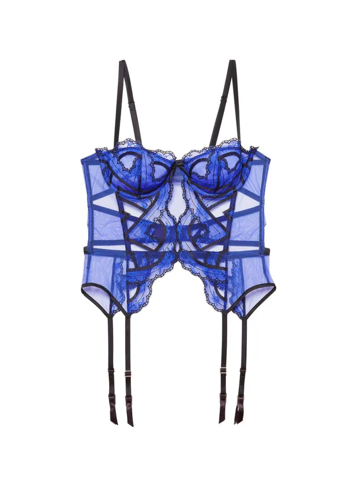 Bustiers and Bra Tops Lingerie Fleur Du Mal Hendrix Embroidery Garter Basque Electric Blue