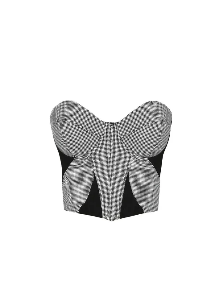 Bustiers and Bra Tops Lingerie Fleur Du Mal Houndstooth Bustier Mini Houndstooth