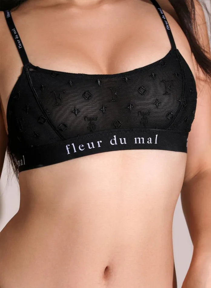 Bustiers and Bra Tops Lingerie Fleur Du Mal Monogram Embroidery Soft Bralette Black