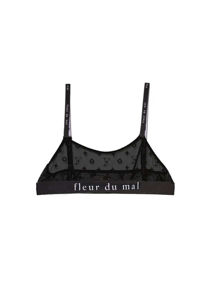 Bustiers and Bra Tops Lingerie Fleur Du Mal Monogram Embroidery Soft Bralette Black
