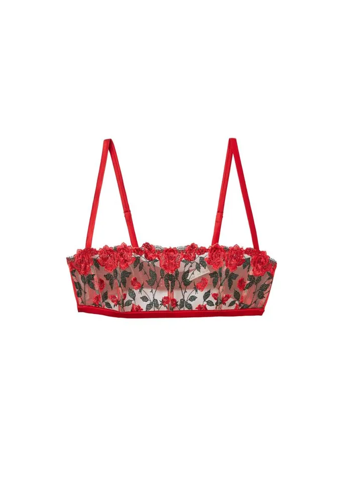 Bustiers and Bra Tops Lingerie Fleur Du Mal Roses and Thorns Boned Bralette Rouge