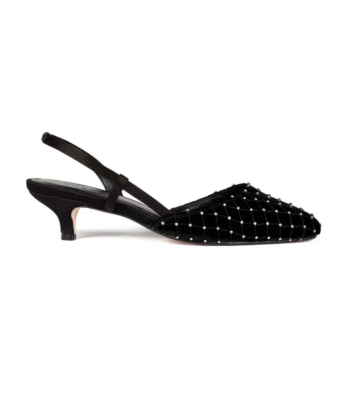 CALVI SLINGBACK Black Velvet Crystal Shop DEN Footwear