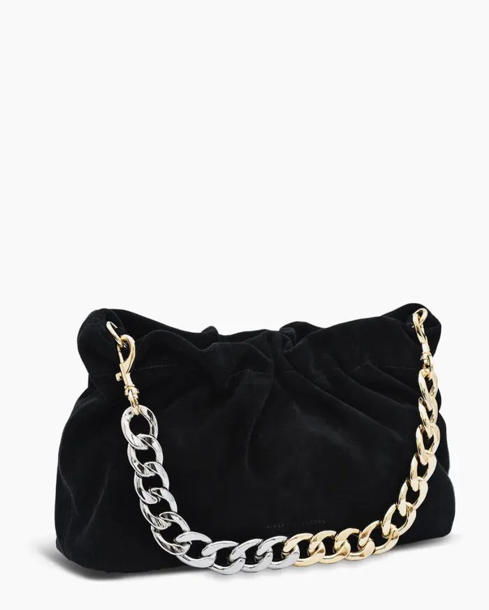 Chain Shoulder Black Suede With 2 Tone Women Aimee Kestenberg Satchels
