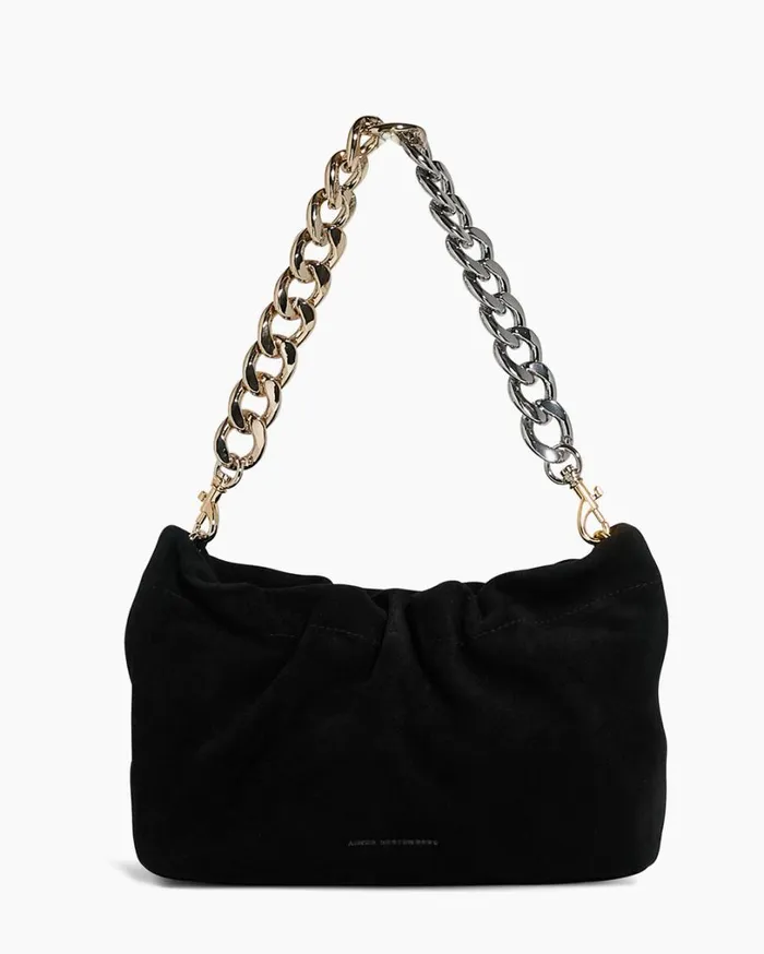 Chain Shoulder Black Suede With 2 Tone Women Aimee Kestenberg Satchels