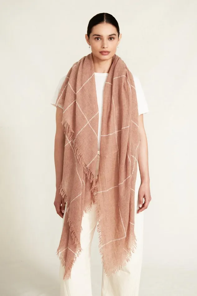Chan Luu 100 Cashmere Scarf Egret Windowpane Women Scarves