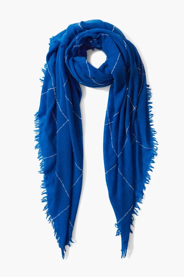 Chan Luu 100 Cashmere Scarf Estate Blue Windowpane Women Scarves