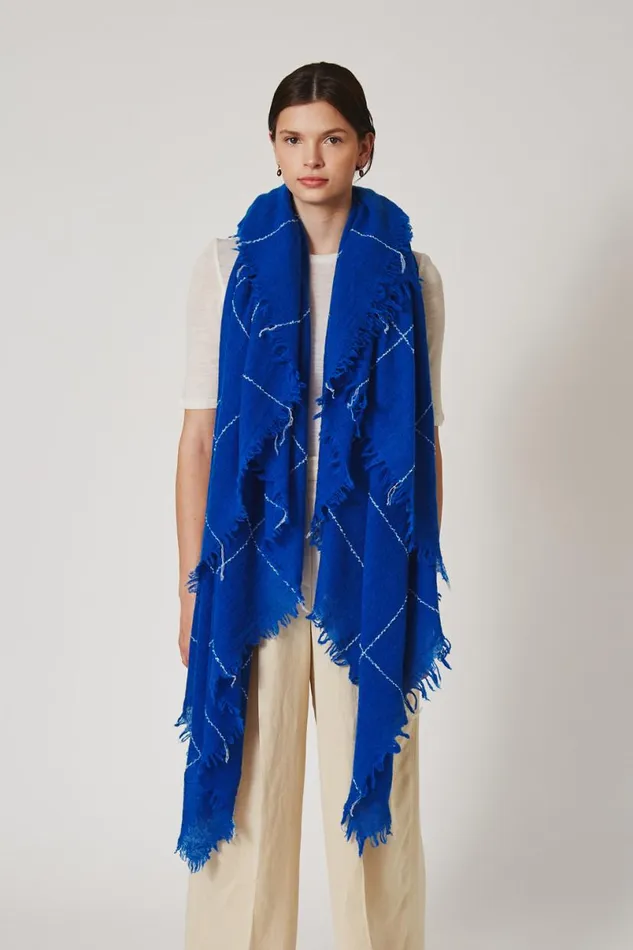 Chan Luu 100 Cashmere Scarf Estate Blue Windowpane Women Scarves