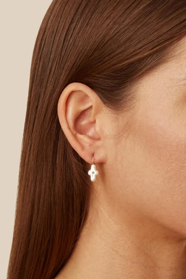 Chan Luu 14k Gold and Pearl Playa Cross Earrings Women Earrings
