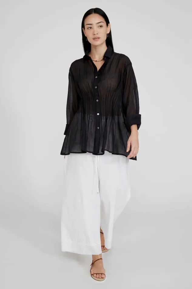 Chan Luu Allison Pintucked Blouse Caviar Women Tops