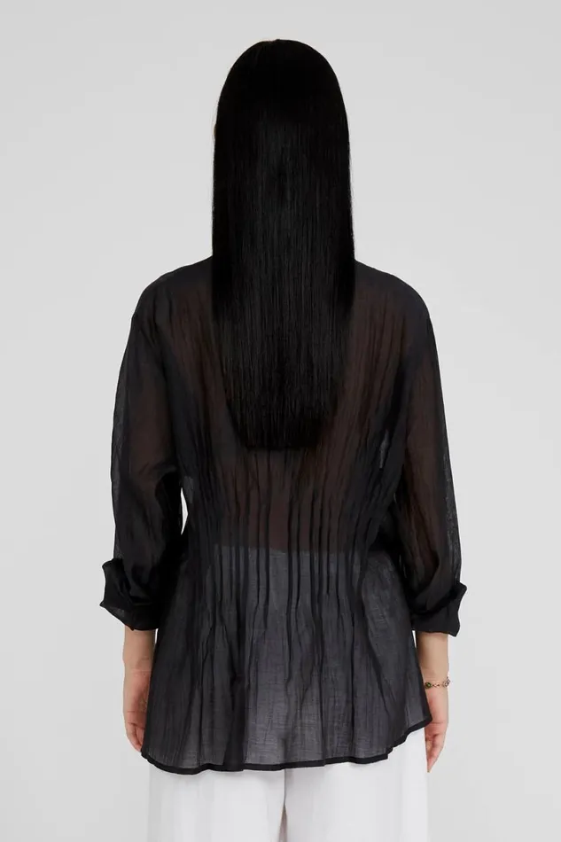 Chan Luu Allison Pintucked Blouse Caviar Women Tops