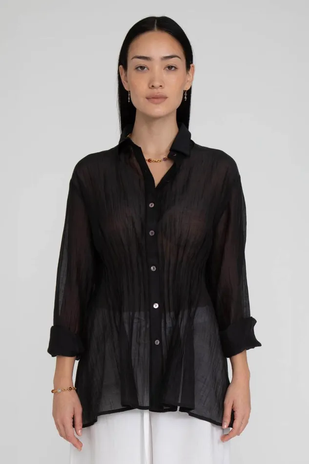 Chan Luu Allison Pintucked Blouse Caviar Women Tops