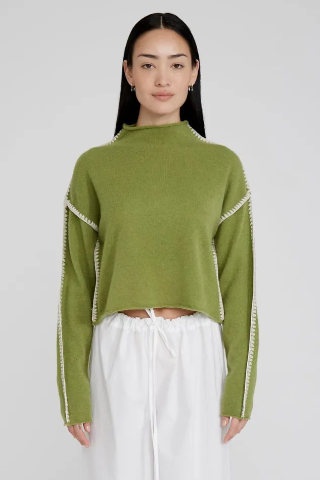 Chan Luu Annie Cashmere Cropped Sweater Green Women Knitwear