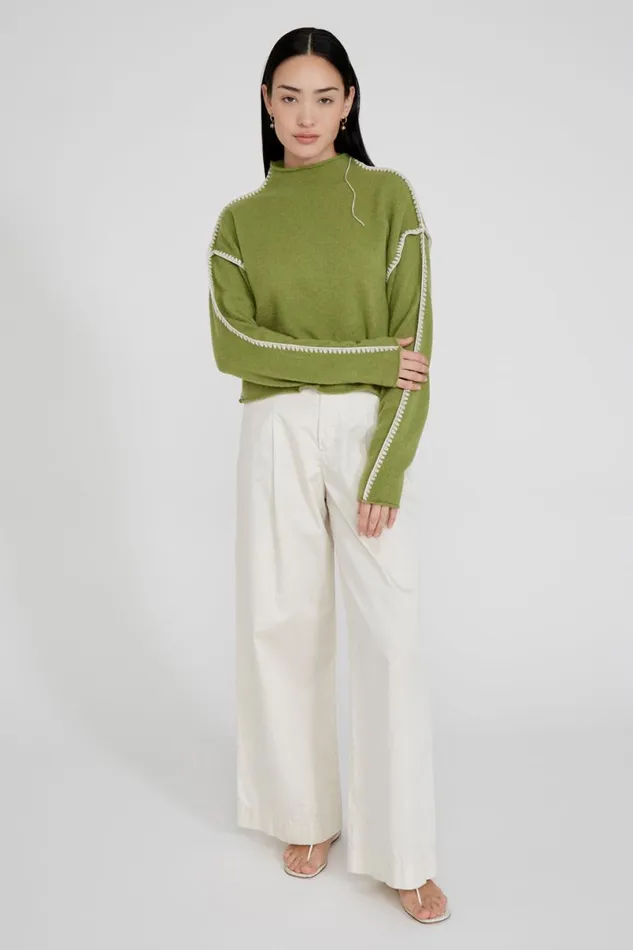 Chan Luu Annie Cashmere Cropped Sweater Green Women Knitwear