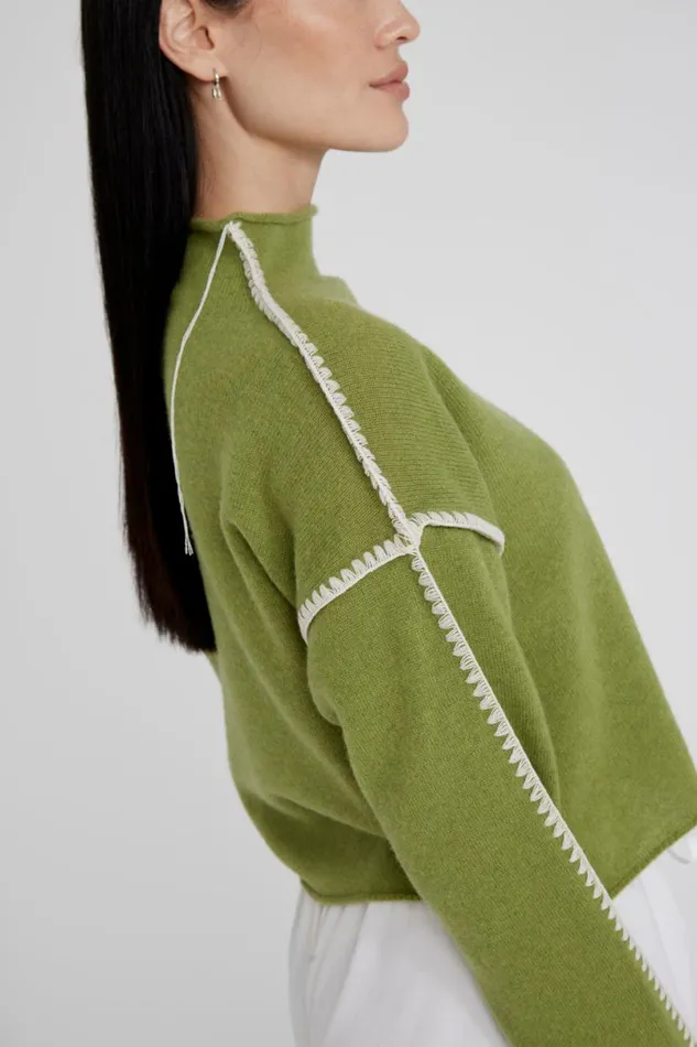 Chan Luu Annie Cashmere Cropped Sweater Green Women Knitwear
