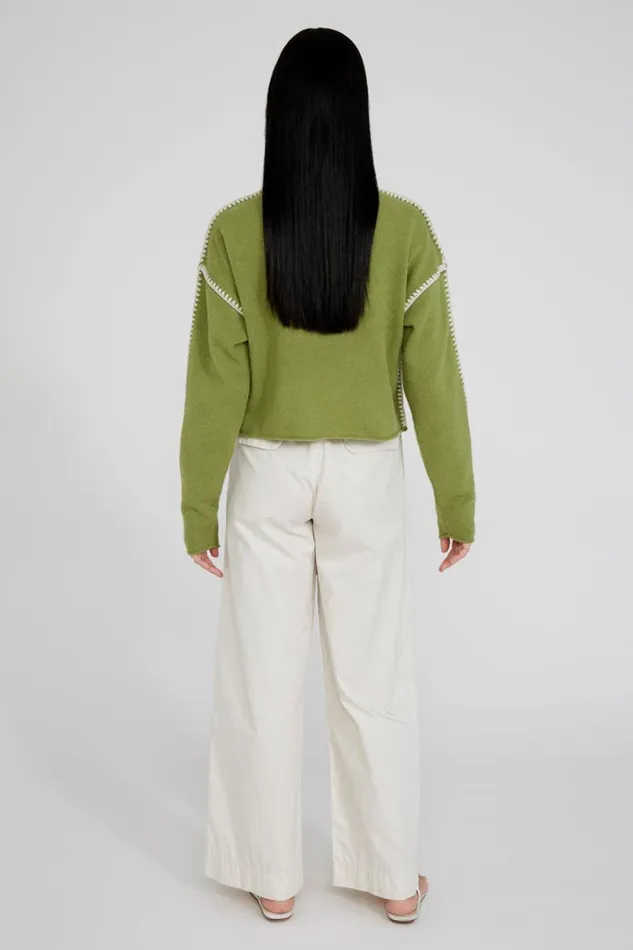Chan Luu Annie Cashmere Cropped Sweater Green Women Knitwear