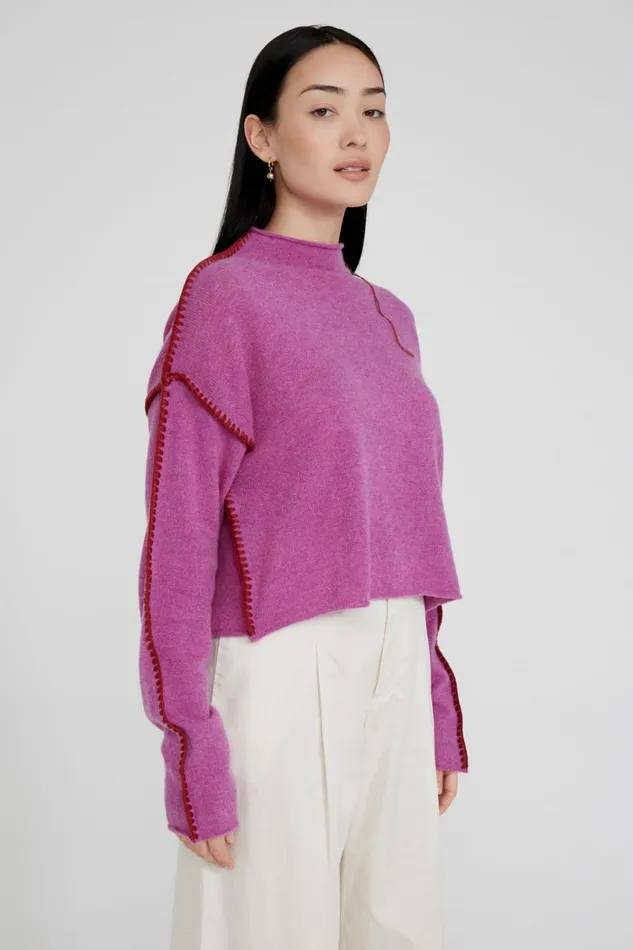 Chan Luu Annie Cashmere Cropped Sweater Violet Women Knitwear
