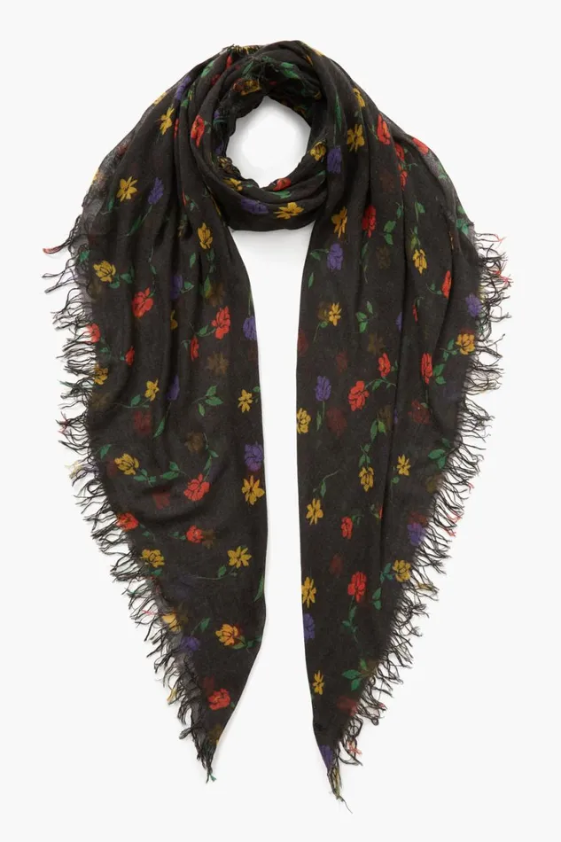 Chan Luu Cashmere And Silk Scarf Black Valentina Floral Women Scarves