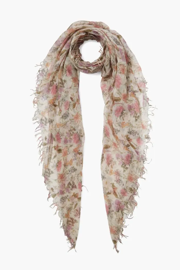 Chan Luu Cashmere And Silk Scarf Coconut Milk Floral Women Scarves