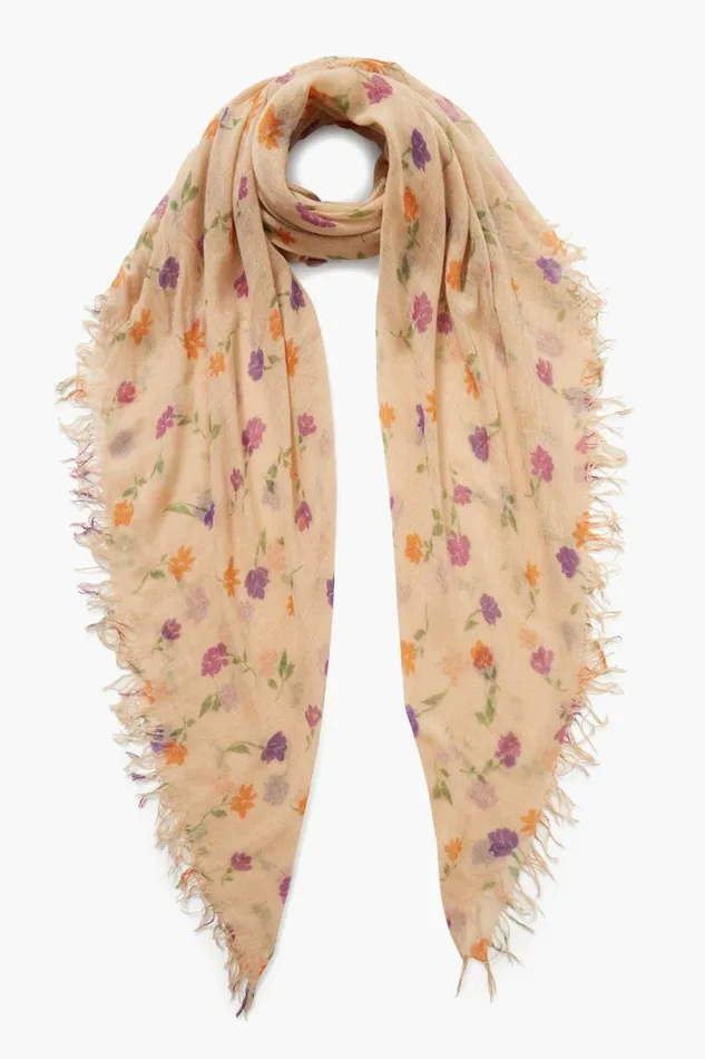 Chan Luu Cashmere And Silk Scarf Cream Valentina Floral Women Scarves