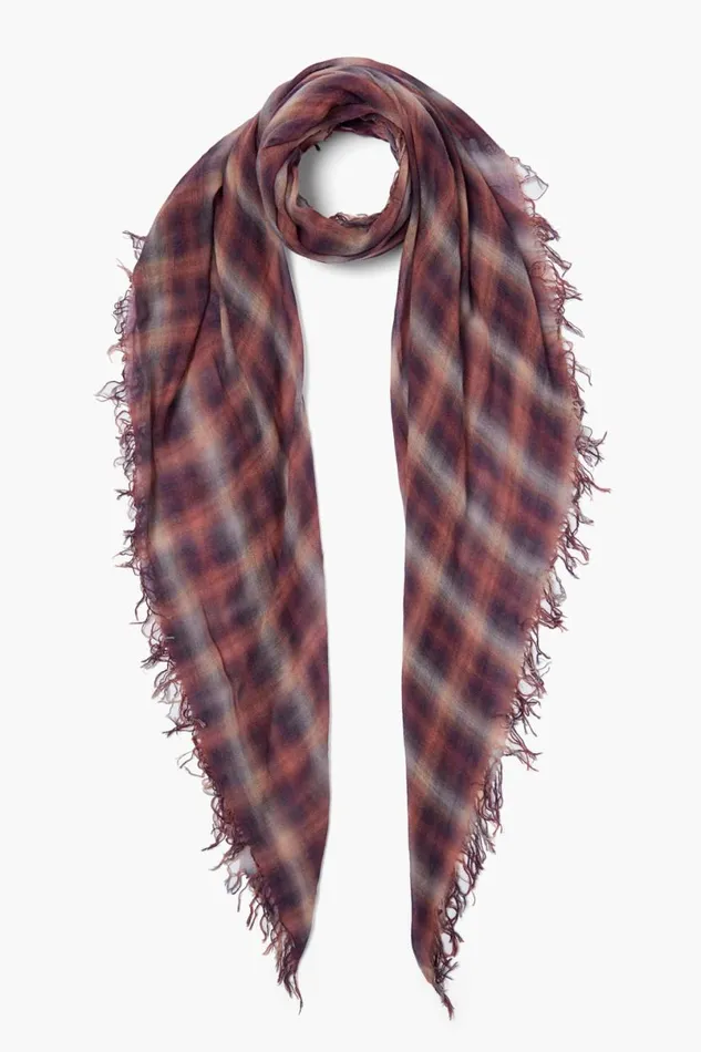 Chan Luu Cashmere And Silk Scarf Dark Sapphire Plaid Women Scarves