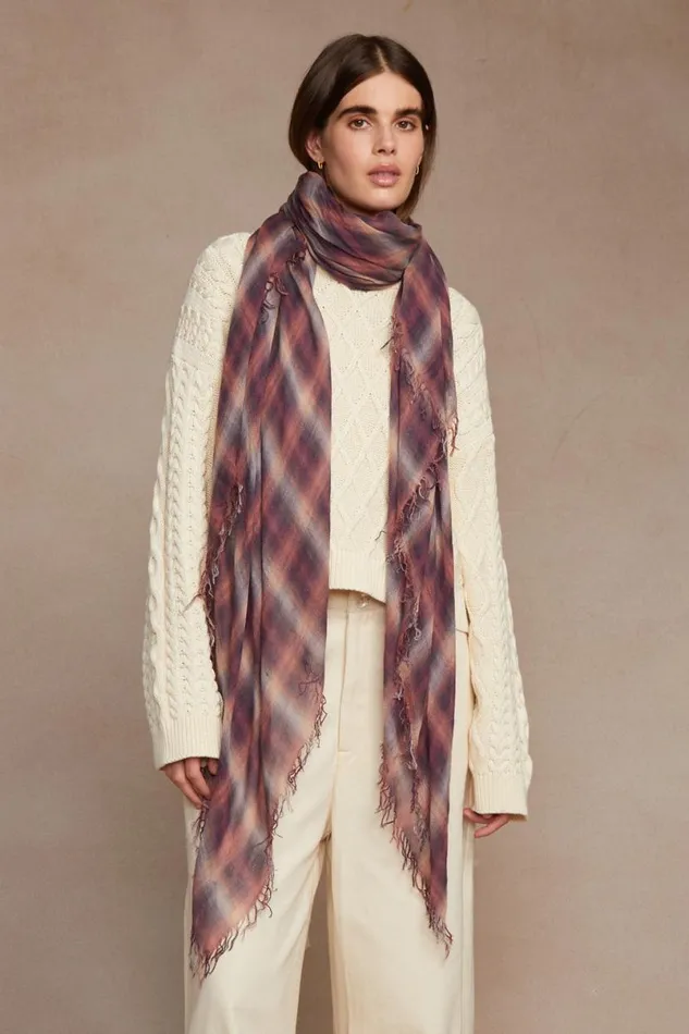 Chan Luu Cashmere And Silk Scarf Dark Sapphire Plaid Women Scarves