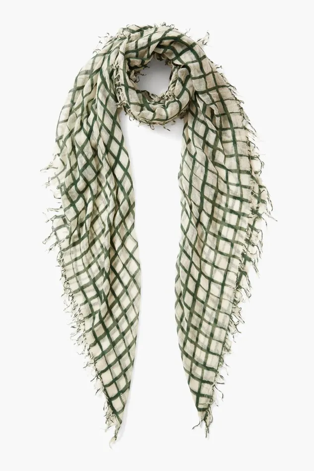 Chan Luu Cashmere And Silk Scarf Evergreen Windowpane Women Scarves