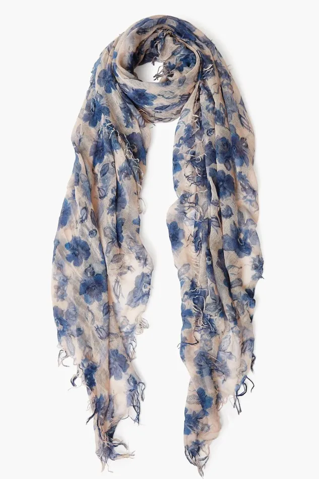 Chan Luu Cashmere And Silk Scarf Indigo Blue French Floral Women Scarves