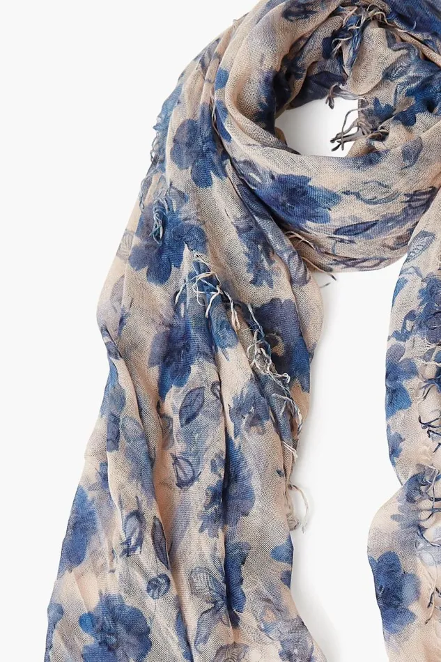 Chan Luu Cashmere And Silk Scarf Indigo Blue French Floral Women Scarves