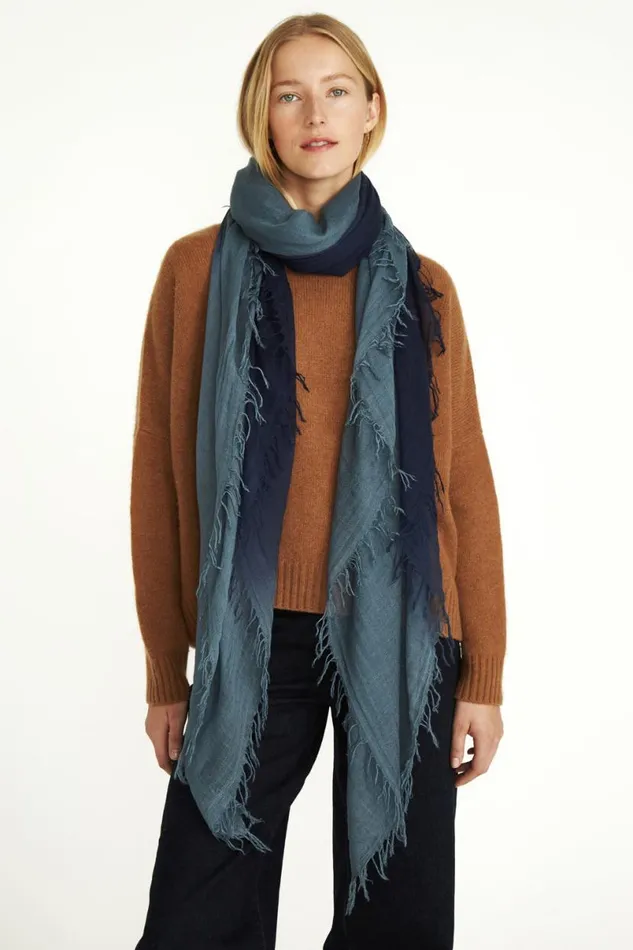 Chan Luu Cashmere And Silk Scarf Pageant Blue Dip Dyed Women Scarves