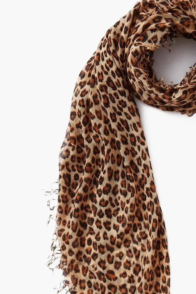 Chan Luu Cashmere And Silk Scarf Roasted Pecan Leopard Women Scarves