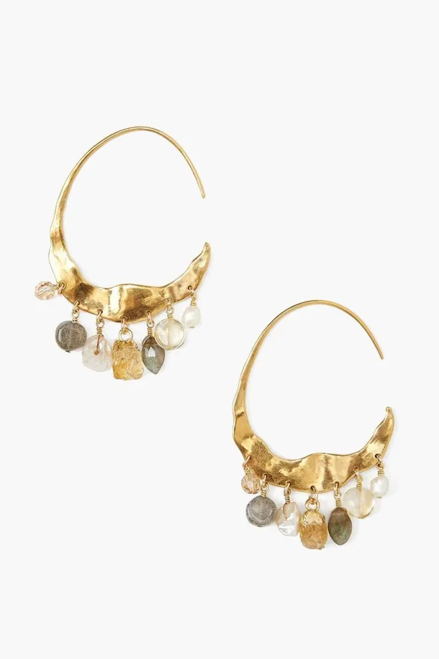 Chan Luu Crescent Cream Pearl And Citrine Mix Gold Hoop Earrings Women Earrings