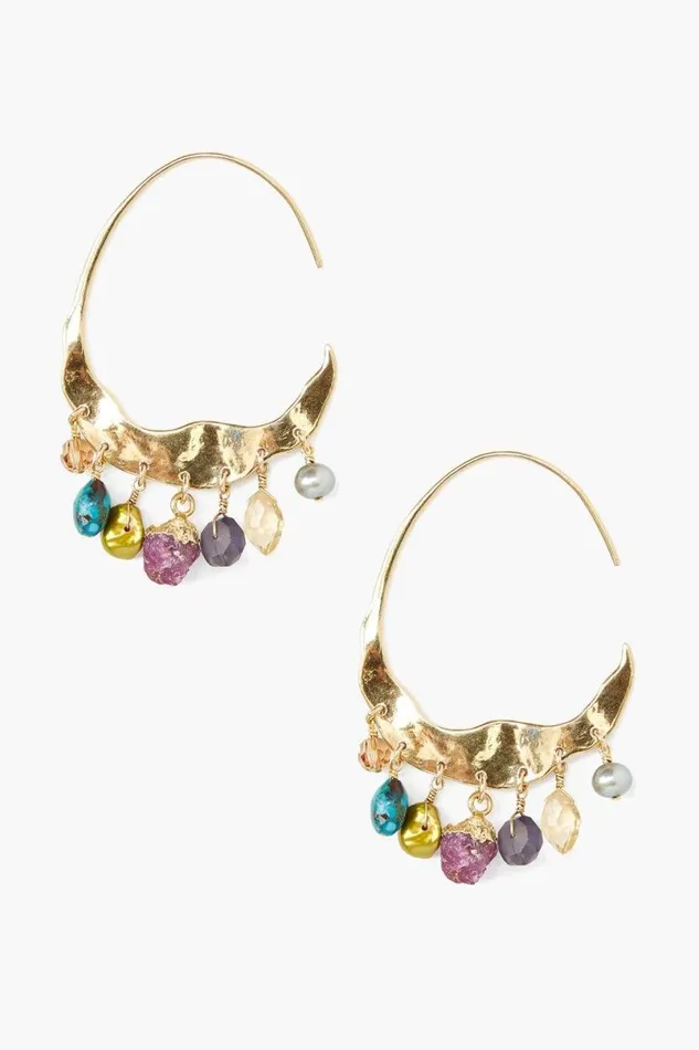 Chan Luu Crescent Multi Mix Gold Hoop Earrings Women Earrings