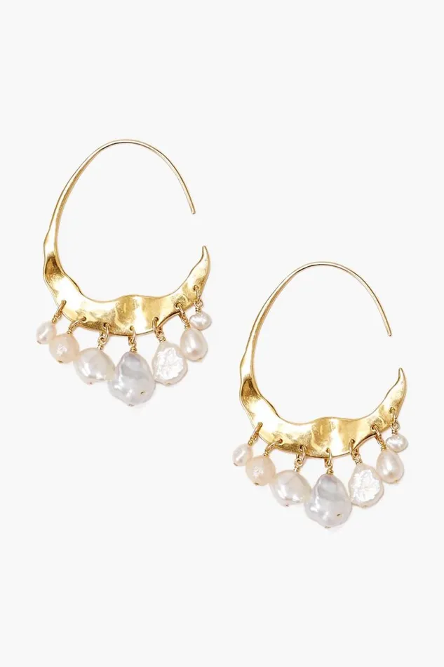 Chan Luu Crescent White Pearl And Gold Hoop Earrings Women Earrings