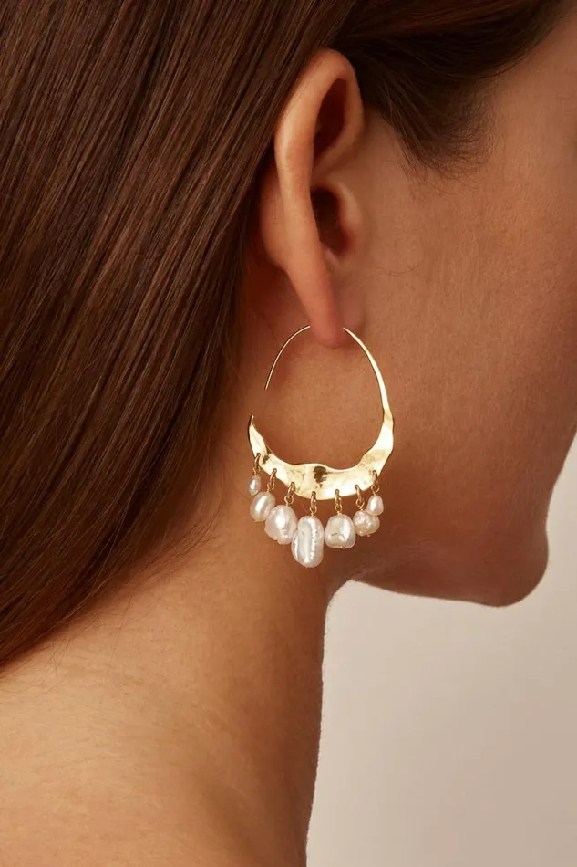 Chan Luu Crescent White Pearl And Gold Hoop Earrings Women Earrings