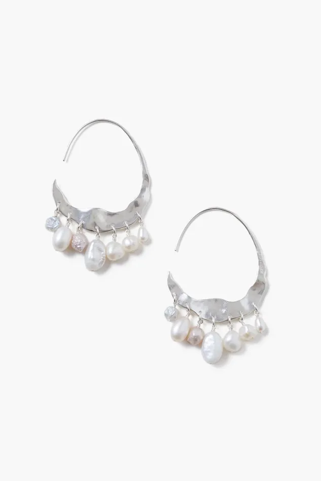Chan Luu Crescent White Pearl And Silver Hoop Earrings Women Earrings