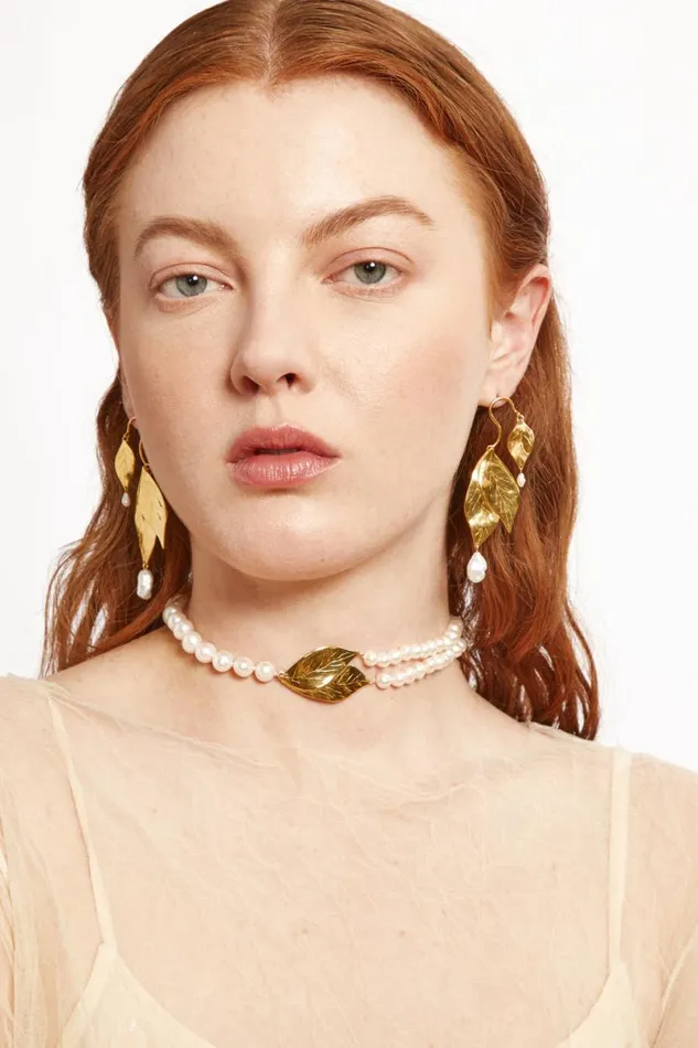 Chan Luu Falling Leaf Necklace White Pearl Women Necklaces