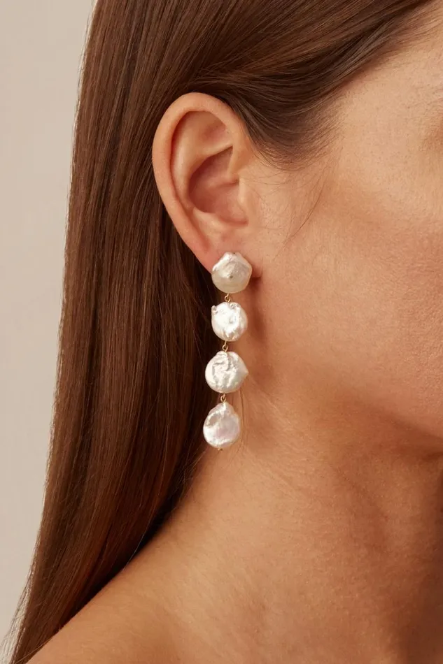 Chan Luu Four Tiered White Keshi Pearl Earrings Women Earrings