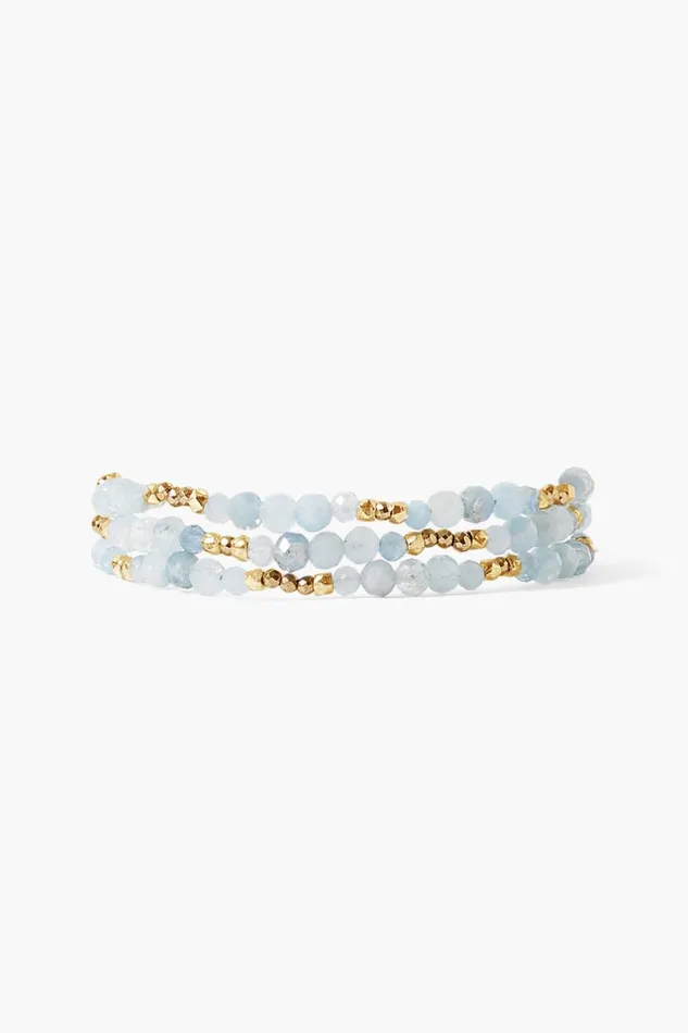 Chan Luu Granada Triple Naked Wrap Bracelet Aquamarine Gold Women Bracelets
