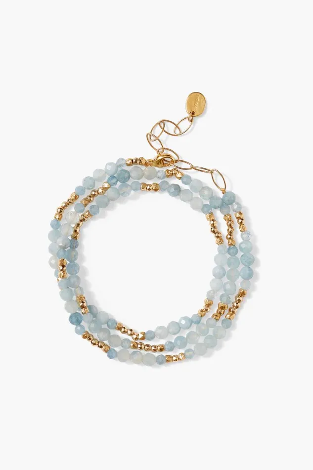 Chan Luu Granada Triple Naked Wrap Bracelet Aquamarine Gold Women Bracelets