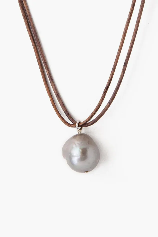 Chan Luu Grey Baroque Pearl On Leather Cord Necklace Women Necklaces