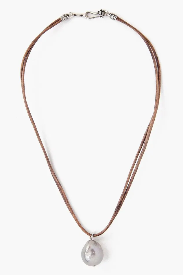 Chan Luu Grey Baroque Pearl On Leather Cord Necklace Women Necklaces